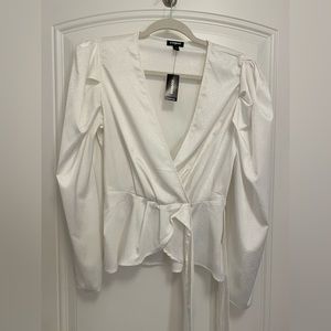 EXPRESS White long sleeve V-neck blouse